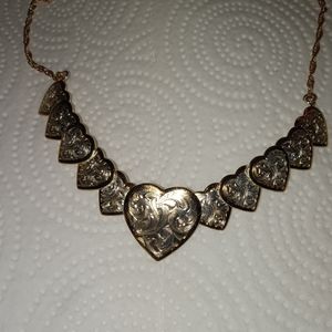 Vintage filigree stacked heart necklace + free shipping